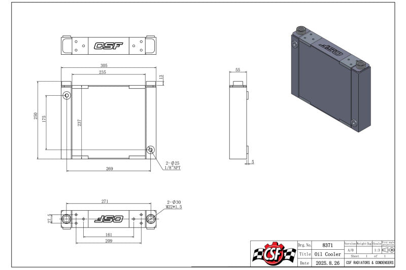 CSF CSF Universal Large Single-Pass Oil Cooler - M22 x 1.5 - 12in L x 9.33in H x 2.16in W