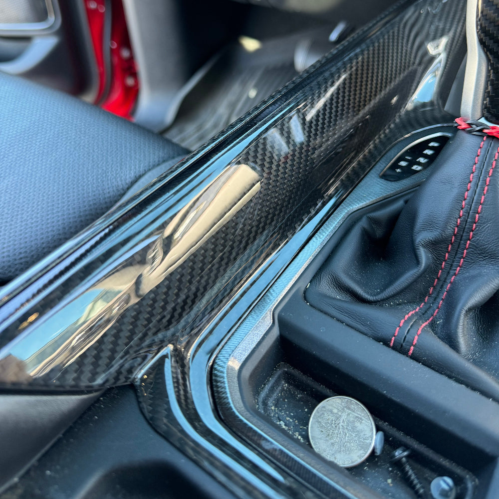 Carbon fiber trim installed on RAM TRX center console