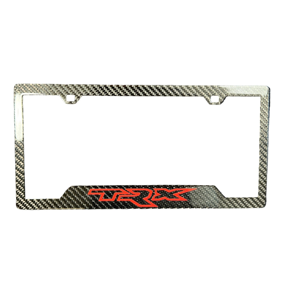 Custom License Plate Frame - Tab Style with OEM Paint, Carbon Fiber & Logo Exotic Innovations