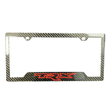 Load image into Gallery viewer, Custom License Plate Frame - Tab Style with OEM Paint, Carbon Fiber &amp; Logo Exotic Innovations