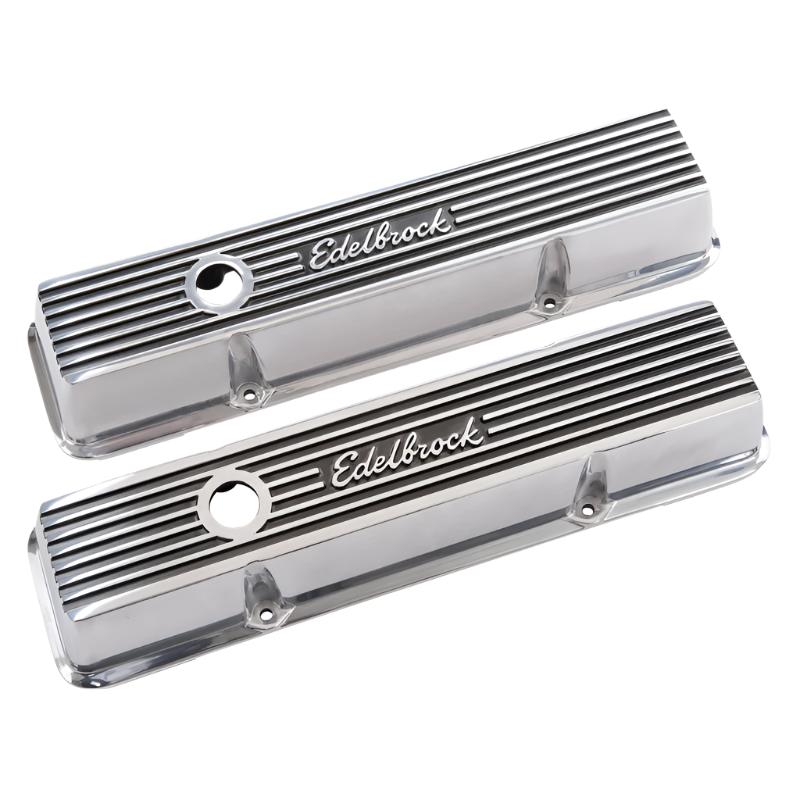 EDE4262-Edelbrock Valve Cover Elite II Series Chevrolet 1959-1986 262-400 CI V8 Low Polished-Valve Covers-Edelbrock