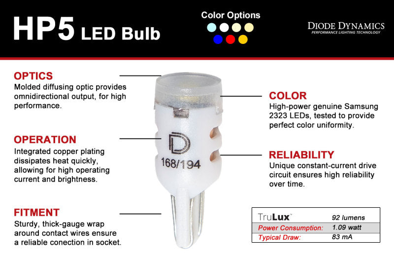 DIODD0031P-Diode Dynamics 194 LED Bulb HP5 LED - Cool - White (Pair)-Bulbs-Diode Dynamics