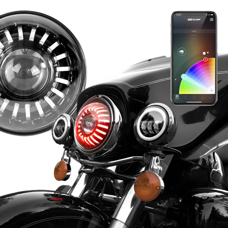 XKGXK-7IN-HD-KIT-XK Glow 7In RGB LED Harley Headlight XKchrome Bluetooth App Controlled Kit-Headlights-XKGLOW