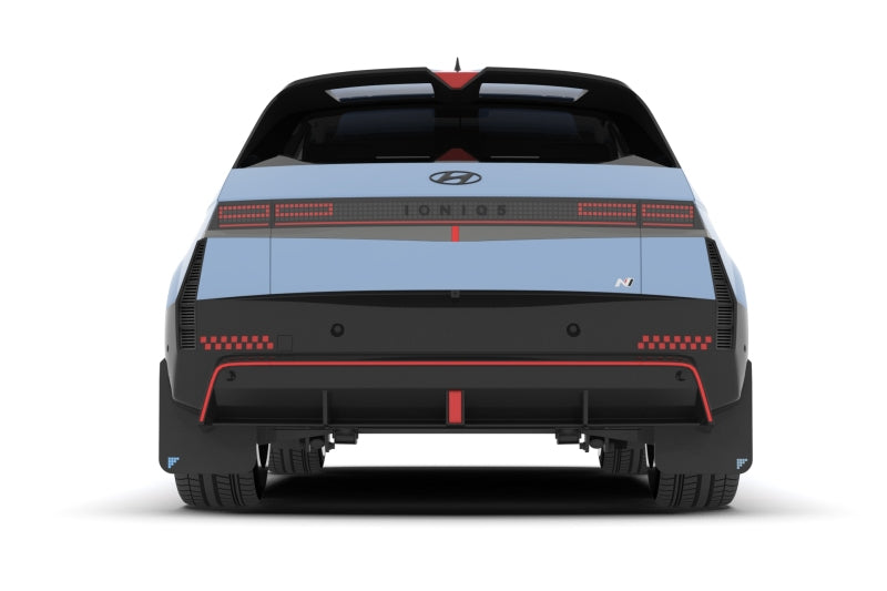 RALMF117-BAT-BLK-PBL-Rally Armor 2025 Hyundai Ioniq 5 N Black UR Mud Flap Light Blue Battery Logo-Mud Flaps-Rally Armor