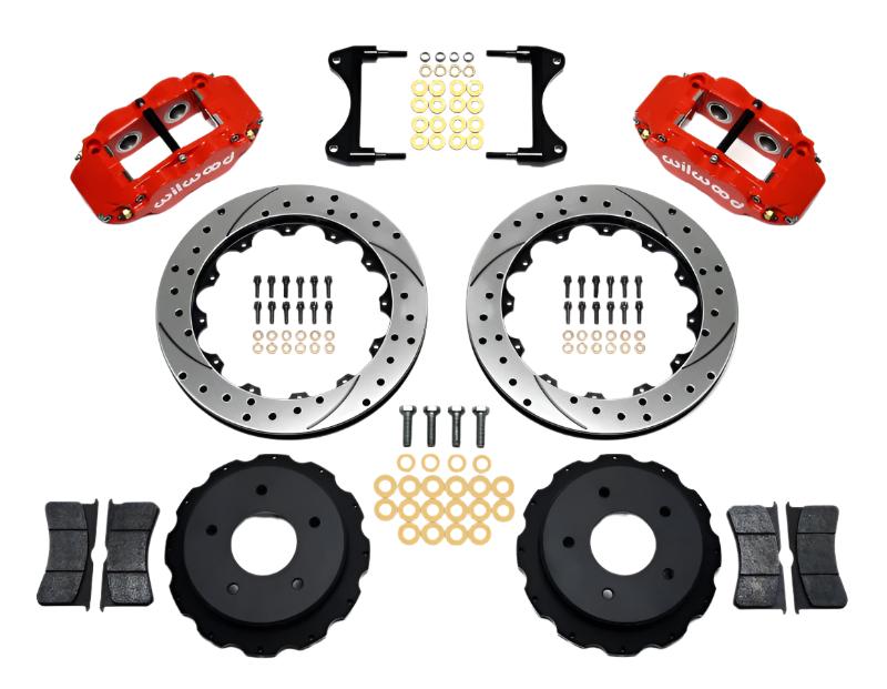 WIL140-10471-DR-Wilwood Narrow Superlite 4R Rear Kit 12.88in Drilled Red 65-82 Corvette C2/C3-Big Brake Kits-Wilwood