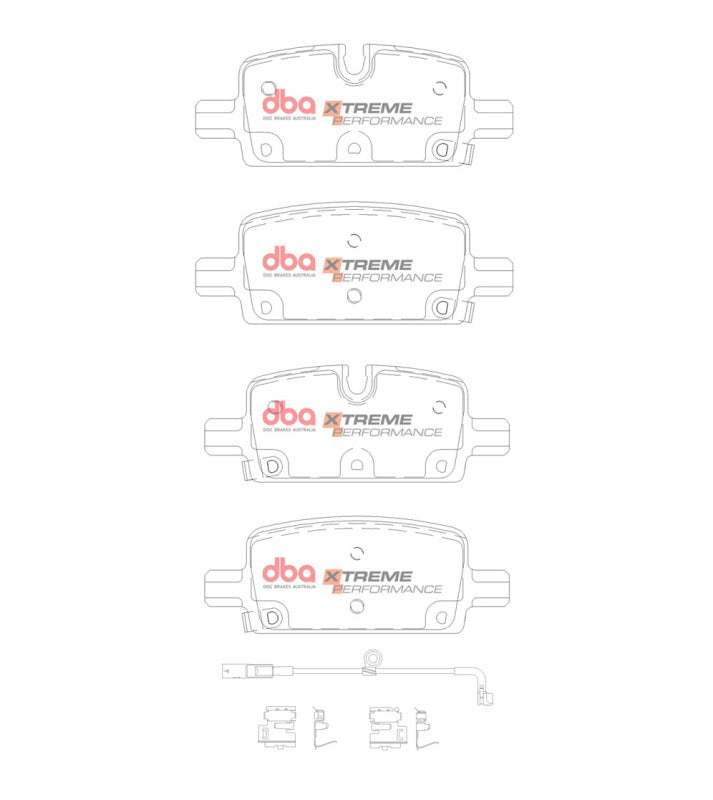 DBA DB15146XP Xtreme Performance rear brake pad set with slotted faces and shims, view 3