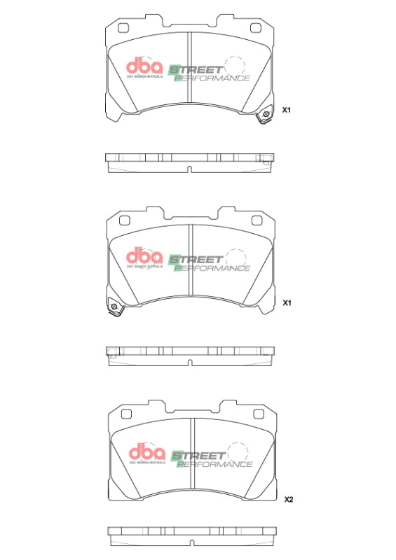 DBA DB15147SP Street Performance front brake pad set with chamfered, slotted friction faces and shims, view 3