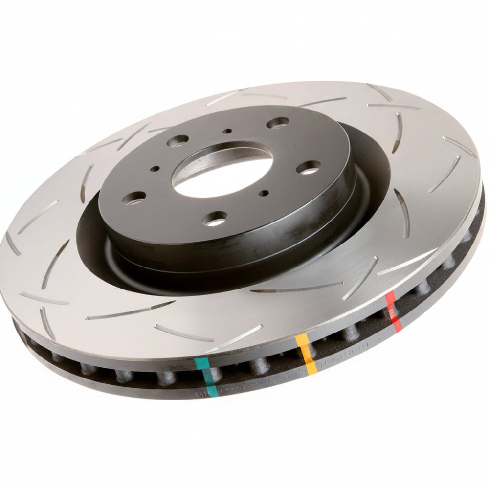 DBA DBA4151S 4000 Series T3 slotted front brake rotor with six-bolt hub and tri-symmetrical slot pattern, view 2