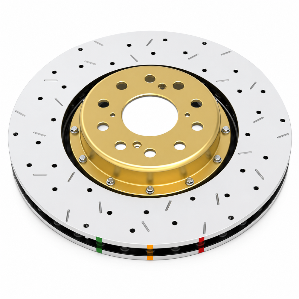 DBA DBA52224V2GLDXS 5000 XS 2-piece front drilled slotted brake rotor with gold hat