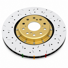 Load image into Gallery viewer, DBA DBA52224V2GLDXS 5000 XS 2-piece front drilled slotted brake rotor with gold hat