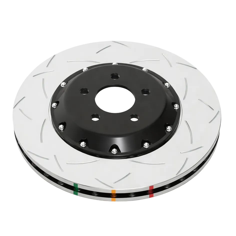 DBA 5000 Series T3 slotted 2-piece front brake rotor black full view