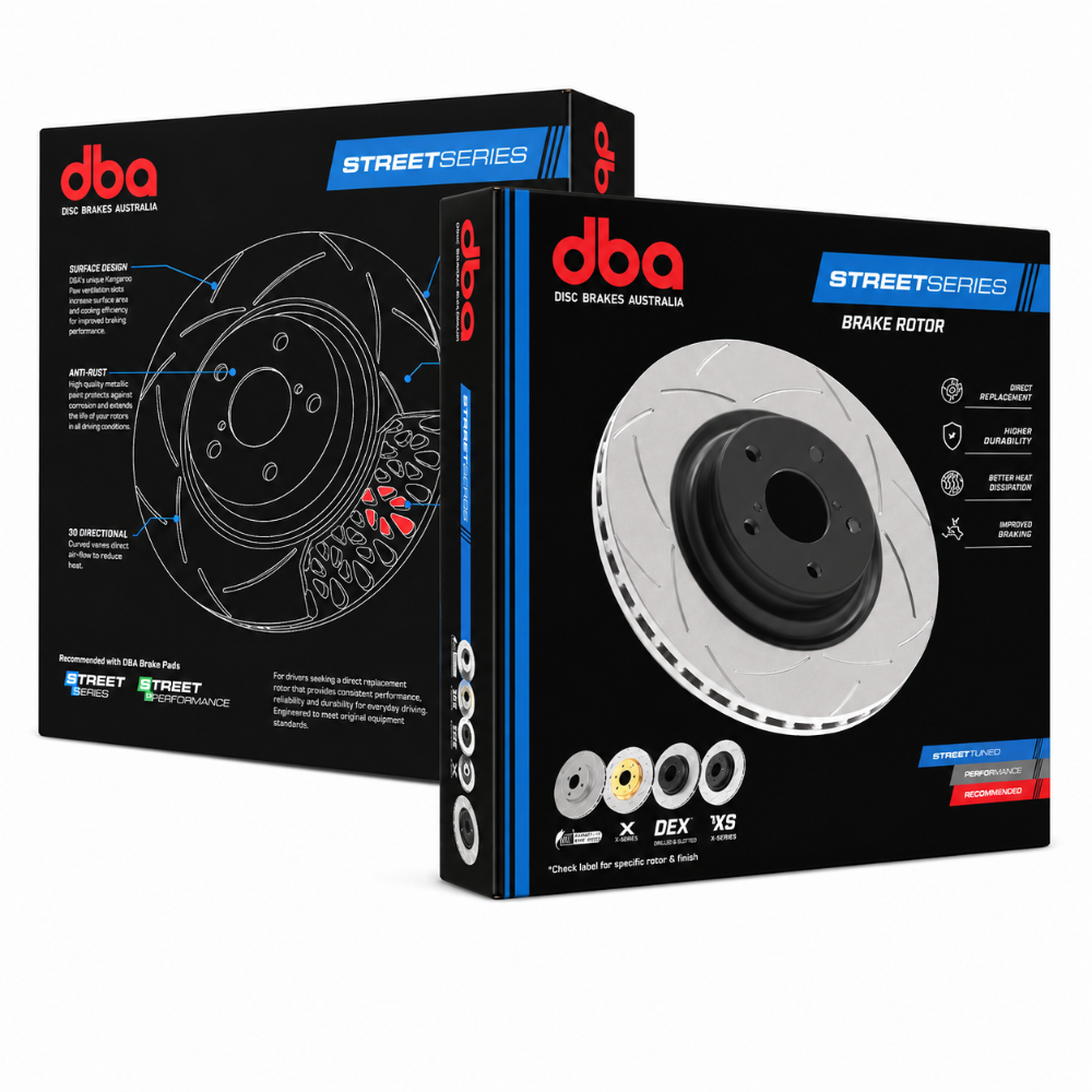DBA X Gold rear brake rotor for Cadillac Escalade with drilled and slotted design
