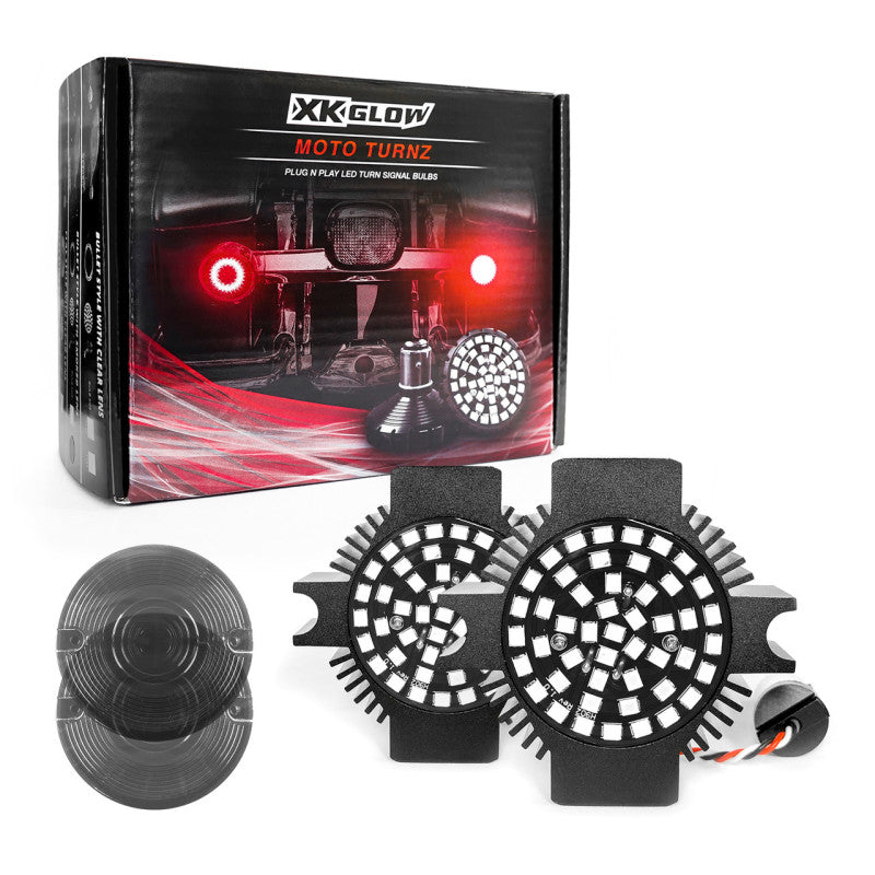 XK Glow Motorcycle Rear LED Turn Signal Kit - Flat Style Smoked Lenses-Light Accessories and Wiring-XKGLOW