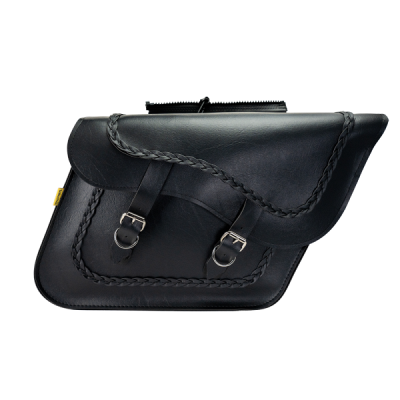 WAM58709-20-Willie & Max Universal Braided Large Slant Saddlebags (16 in L x 11 in H x 6.5 in W) - Black-Bags - Saddlebags-Willie & Max