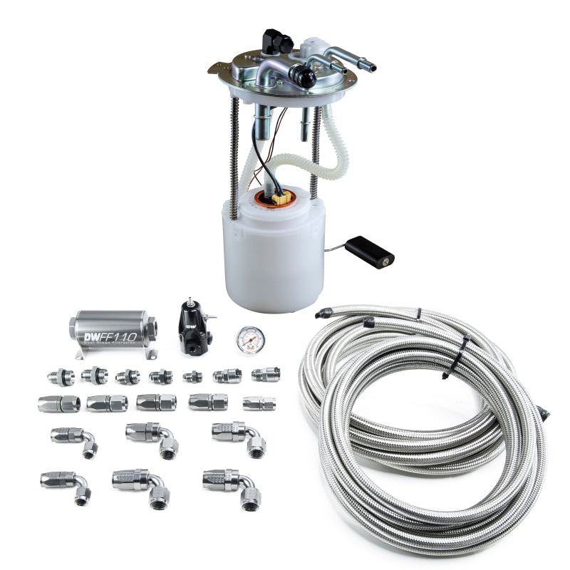 DeatschWerks 05-19 Yukon/Tahoe/Suburban DW400 Pump Module and Return SS CPE Plumbing Kit - Black Ops Auto Works