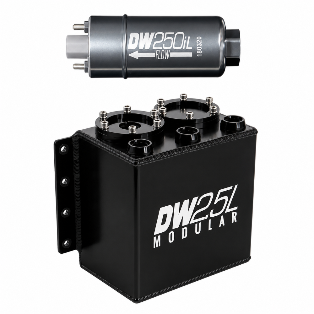 DeatschWerks 2.5L modular surge tank with DW250iL in-line fuel pump