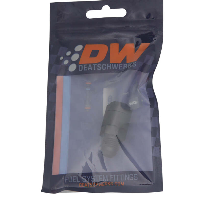 DeatschWerks 6AN to 5/16in EFI quick connect adapter installed on fuel line