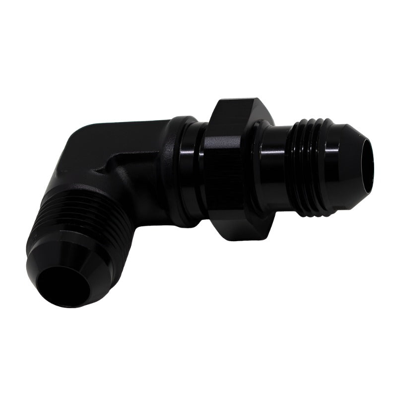 DeatschWerks 8AN Male Flare to 8AN Male Flare Bulkhead Adapter 90-Degree - Anodized Matte Black - Black Ops Auto Works