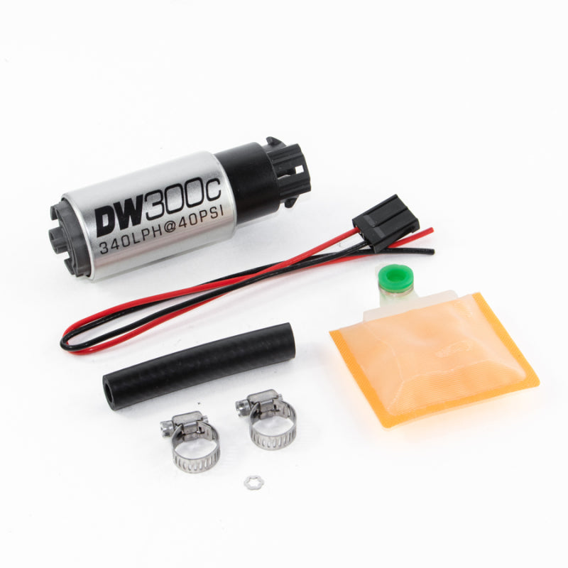 DeatschWerks 340lph DW300C Compact Fuel Pump w/ Universal Install Kit (w/ Mounting Clips) - DeatschWerks DWK9-309-1000