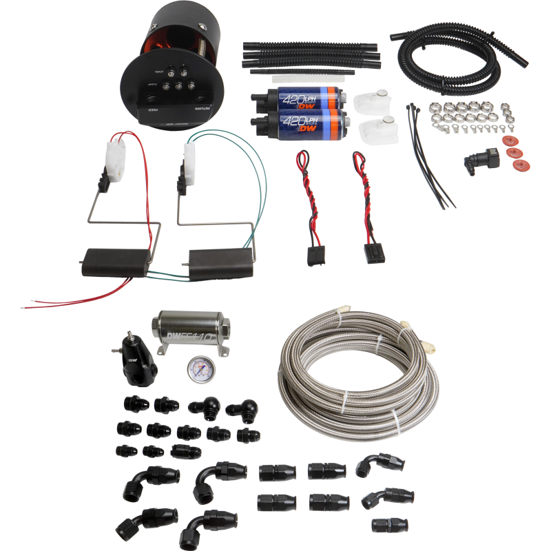 DeatschWerks 92-06 BMW 3-Series E36/E46 X2 Module with DW420 Pumps and PTFE Plumbing Kit - DeatschWerks DWK9-421-629-7070