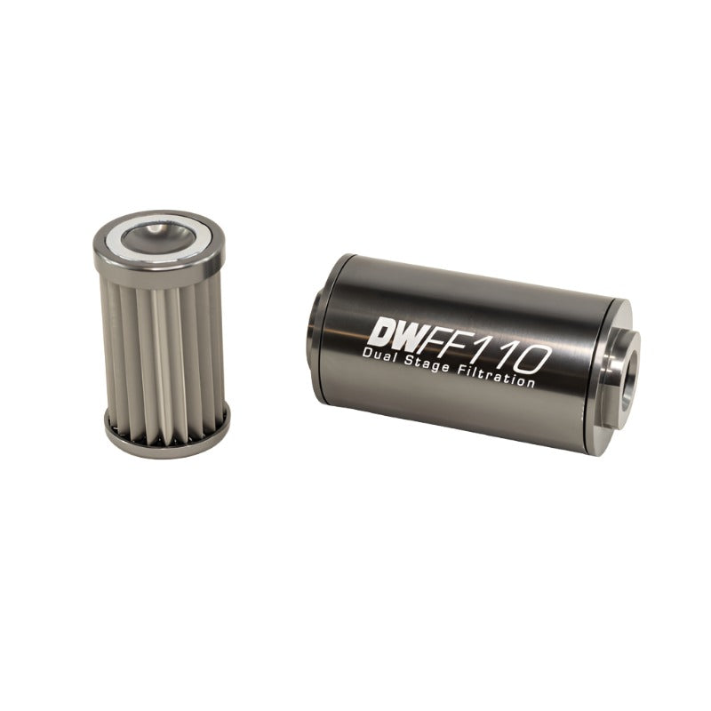 DeatschWerks Stainless Steel 10AN 10 Micron Universal Inline Fuel Filter Housing Kit (110mm) - Black Ops Auto Works