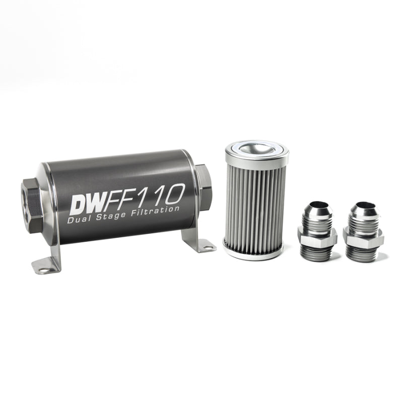DeatschWerks Stainless Steel 10AN 10 Micron Universal Inline Fuel Filter Housing Kit (110mm) - Black Ops Auto Works