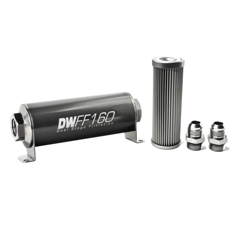 DeatschWerks Stainless Steel 10AN 10 Micron Universal Inline Fuel Filter Housing Kit (160mm) - Black Ops Auto Works