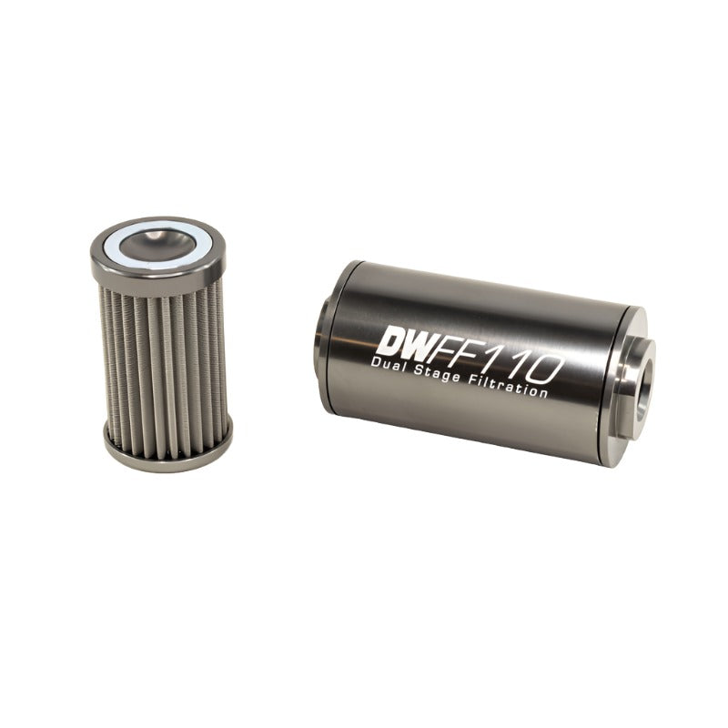 DeatschWerks Stainless Steel 10AN 100 Micron Universal Inline Fuel Filter Housing Kit (110mm) - Black Ops Auto Works