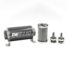 Load image into Gallery viewer, DeatschWerks Stainless Steel 5/16in 10 Micron Universal Inline Fuel Filter Housing Kit (110mm) - Black Ops Auto Works