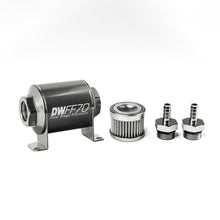 Load image into Gallery viewer, DeatschWerks Stainless Steel 5/16in 10 Micron Universal Inline Fuel Filter Housing Kit (70mm) - Black Ops Auto Works