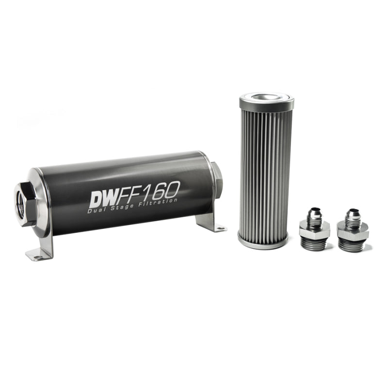 DeatschWerks Stainless Steel 6AN 10 Micron Universal Inline Fuel Filter Housing Kit (160mm) - Black Ops Auto Works