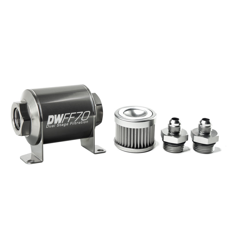DeatschWerks Stainless Steel 6AN 10 Micron Universal Inline Fuel Filter Housing Kit (70mm) - Black Ops Auto Works