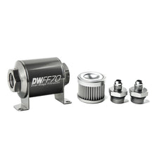 Load image into Gallery viewer, DeatschWerks Stainless Steel 6AN 10 Micron Universal Inline Fuel Filter Housing Kit (70mm) - Black Ops Auto Works