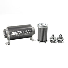 Load image into Gallery viewer, DeatschWerks Stainless Steel 6AN 40 Micron Universal Inline Fuel Filter Housing Kit (110mm) - Black Ops Auto Works