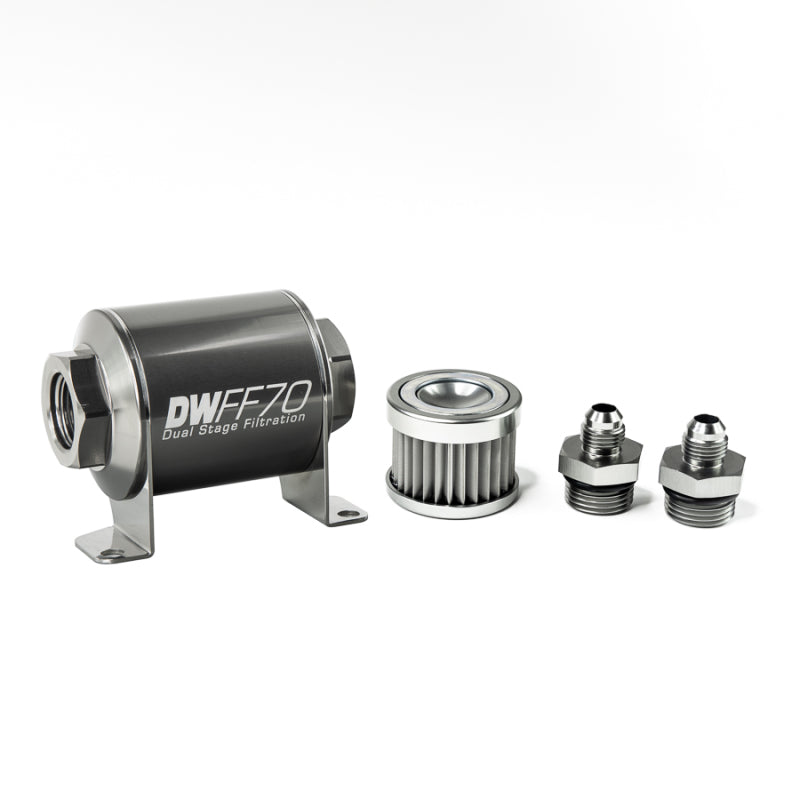 DeatschWerks Stainless Steel 6AN 5 Micron Universal Inline Fuel Filter Housing Kit (70mm) - Black Ops Auto Works