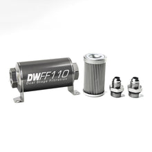 Load image into Gallery viewer, DeatschWerks Stainless Steel 8AN 10 Micron Universal Inline Fuel Filter Housing Kit (110mm) - Black Ops Auto Works