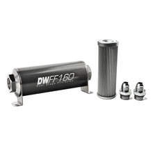 Load image into Gallery viewer, DeatschWerks Stainless Steel 8AN 10 Micron Universal Inline Fuel Filter Housing Kit (160mm) - Black Ops Auto Works