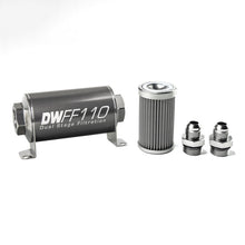 Load image into Gallery viewer, DeatschWerks Stainless Steel 8AN 100 Micron Universal Inline Fuel Filter Housing Kit (110mm) - Black Ops Auto Works
