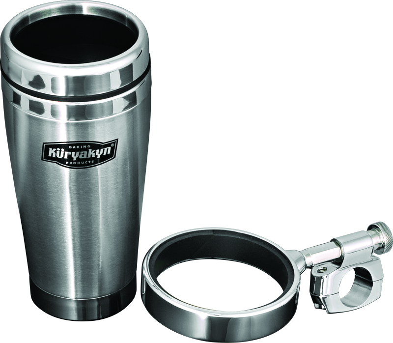 KUR1464-Kuryakyn Drink Holder With Stainless Steel Mug 1in Bar Clamp Chrome-Cup Holders-Kuryakyn