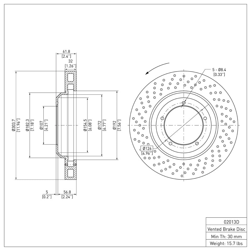 DFC DFC 82-89 Porsche 911 Left Front Drilled Brake Rotor