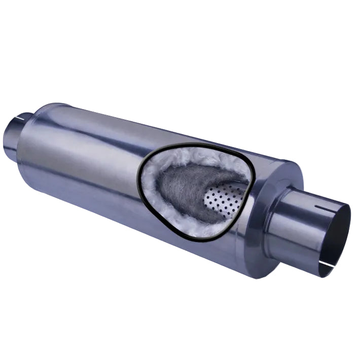 Diamond Eye MFLR 4inID SGL IN/SGL OUT 7inDIA X 24in BODY 30in LENGTH PERF SLOTTED ENDS 409 SS Diamond Eye Performance DEP460031