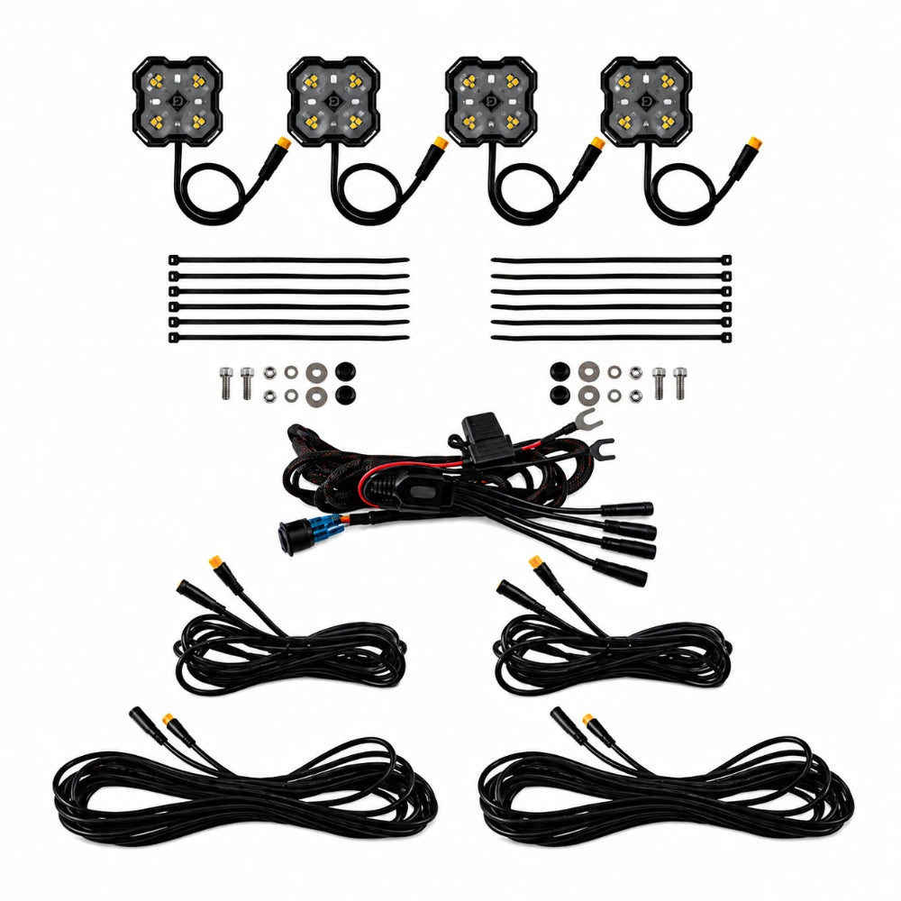 Diode Dynamics DD8754 Stage Series amber and white LED rock light kit M8 4-pack