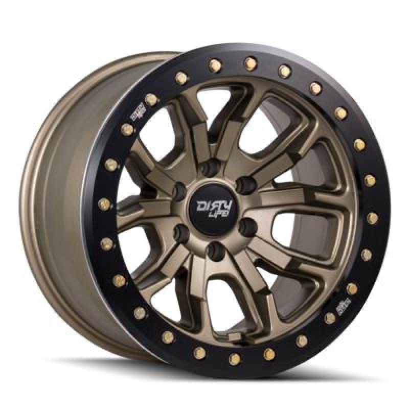 Dirty Life 9303 DT-1 17x9 / 5x127 BP / -12mm Offset / 78.1mm Hub Satin Gold Wheel - Beadlock - Black Ops Auto Works