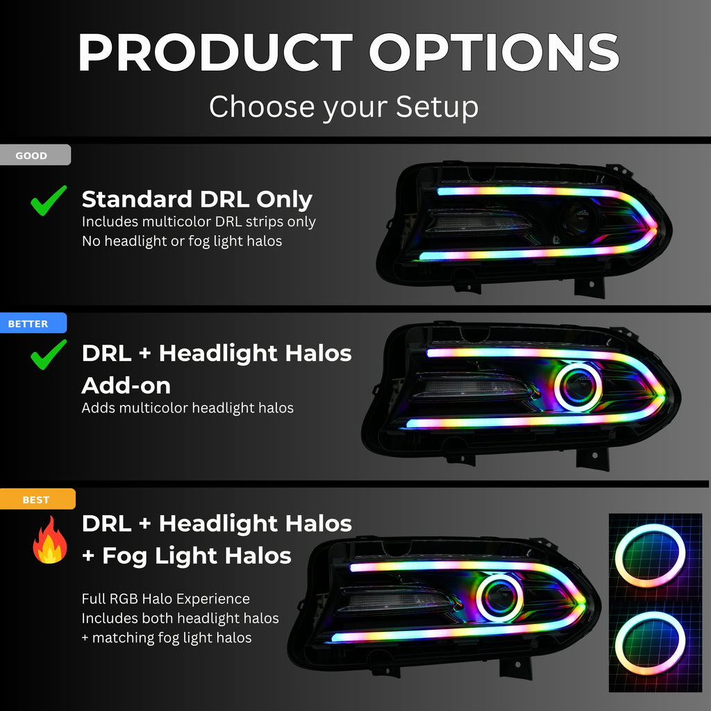 RGB Halo Kits Dodge Charger Flow Series DRL Boards 2.0 | Diffused LED (2015-2023)