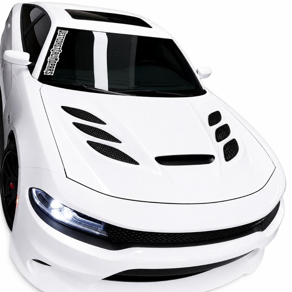 Vented carbon fiber hood upgrade for Dodge Charger performance builds