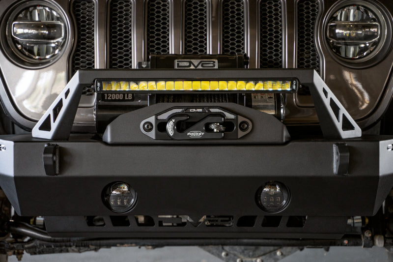DVEFBJL-06-DV8 Offroad 07-23 Jeep Wrangler/Gladiator JT/JK/JL FS-25 Stubby Front Bumper w/Plated Bull Bar-Bumpers - Steel-DV8 Offroad