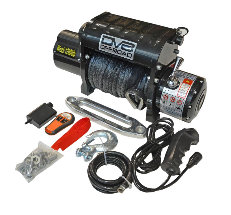 DV8 Offroad 12000 LB Winch w/ Synthetic Line & Wireless Remote - Black - Black Ops Auto Works