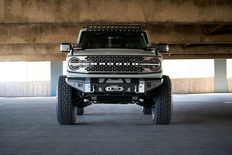 DV8 Offroad 2021+ Ford Bronco Front Bumper Winch Capable w/ Optional Bull Bar/Aux Light Opening - Black Ops Auto Works
