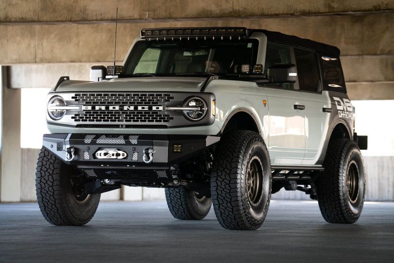 DV8 Offroad 2021+ Ford Bronco Front Bumper Winch Capable w/ Optional Bull Bar/Aux Light Opening - Black Ops Auto Works