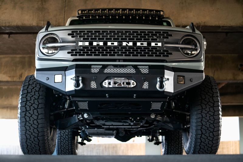 DV8 Offroad 2021+ Ford Bronco Front Bumper Winch Capable w/ Optional Bull Bar/Aux Light Opening - Black Ops Auto Works